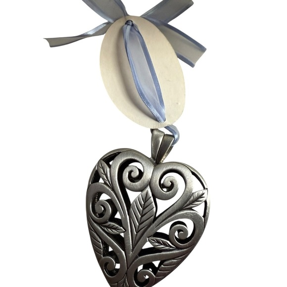 Heart Locket Keepsake Ornament With Blue Ribbon Silver Heart Keepsake Ornament - Picture 5 of 7